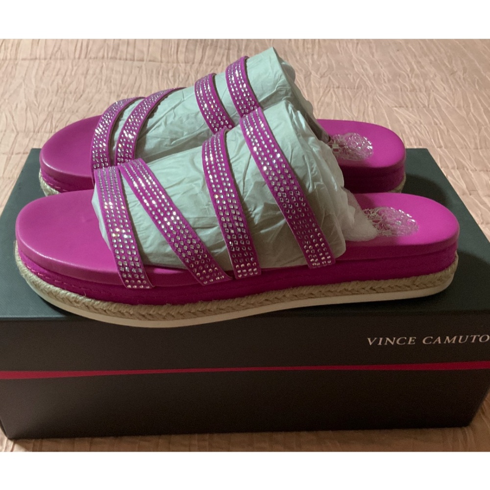 Vince Camuto Rallsan Women's Sz 6 W Strappy Slide Pink Sandals NIB